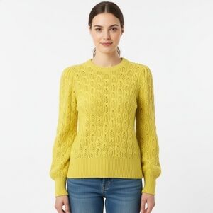 J. Crew Women's Balloon-Sleeve Cable-Knit Sweater size Small Yellow Green